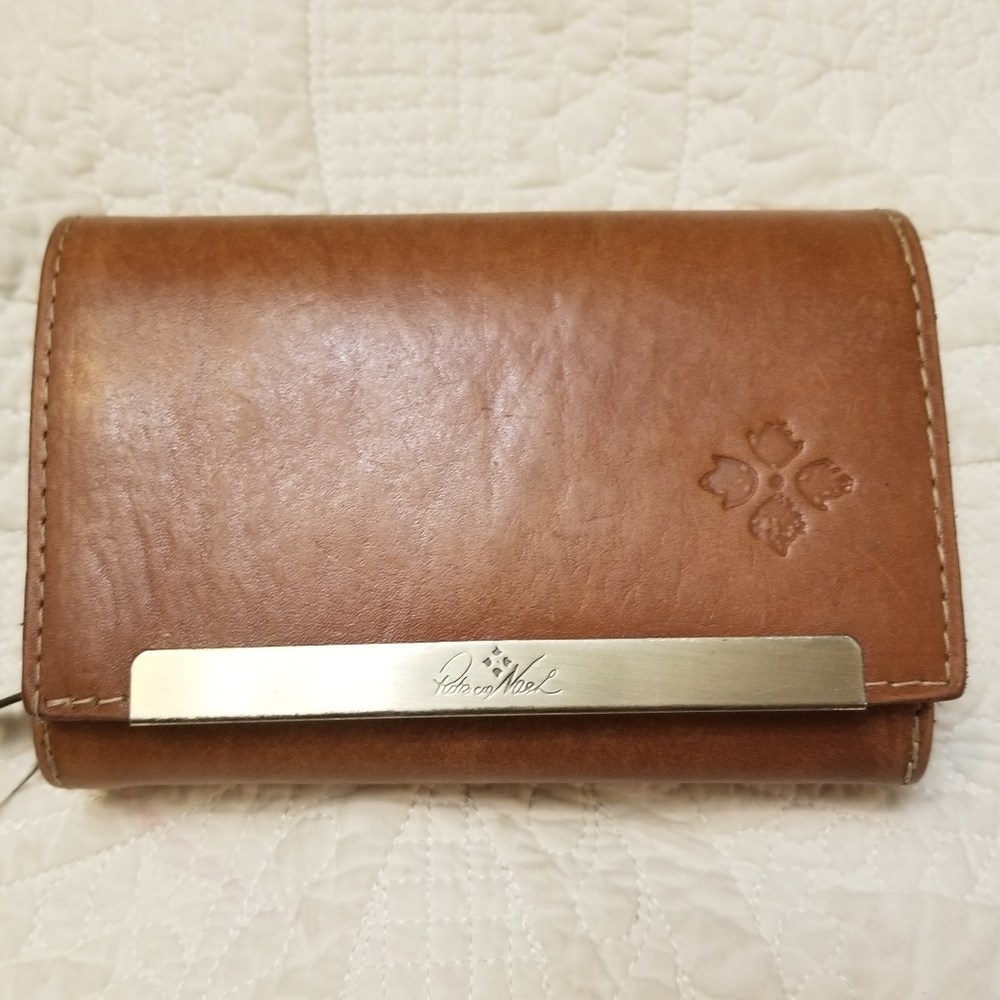 PATRICIA NASH leather Tan Wallet Snap Closure Card Slots Zipper Coin Slot 4 X 6
